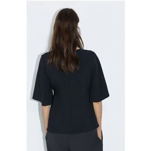 Zara Black Flowy Top Blouse Tie Bow Bell sleeves Size S - Picture 4 of 12